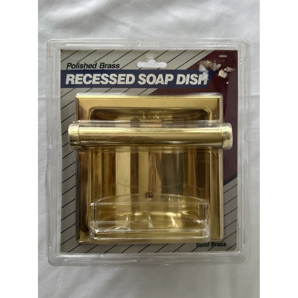 Vtg NOS Polished Solid Brass Recessed Soap Dish Ace Hardware w/ Liner